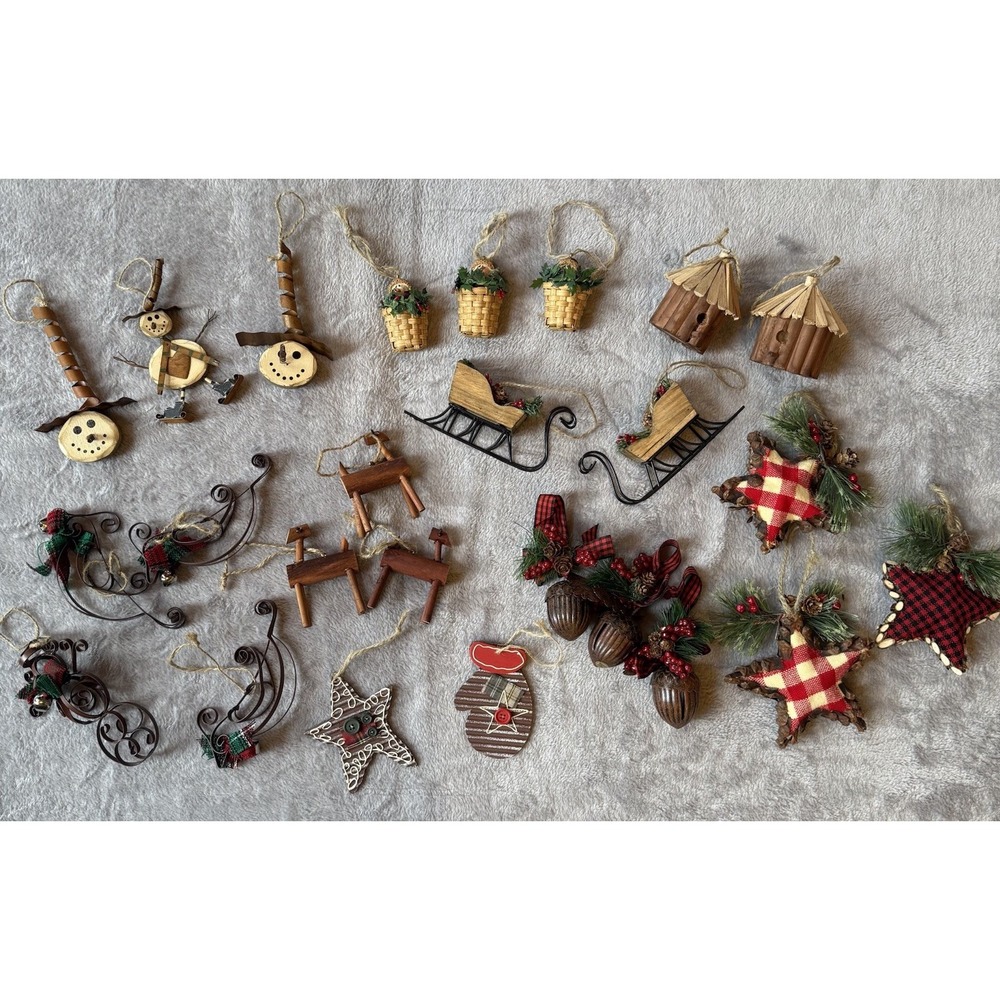 Christmas Tree Decor Lot 25 Ornaments‎ Rustic Woodland Lodge Cabin Country